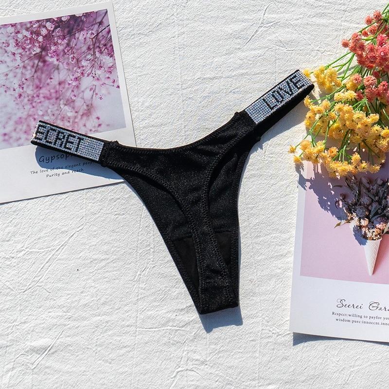 Frauen Höschen Glänzenden Strass Sexy Dessous Frauen Low Rise Nylon Weibliche Unterwäsche Geheimnis G-string Neon Farbe Frauen Tanga M schwarz