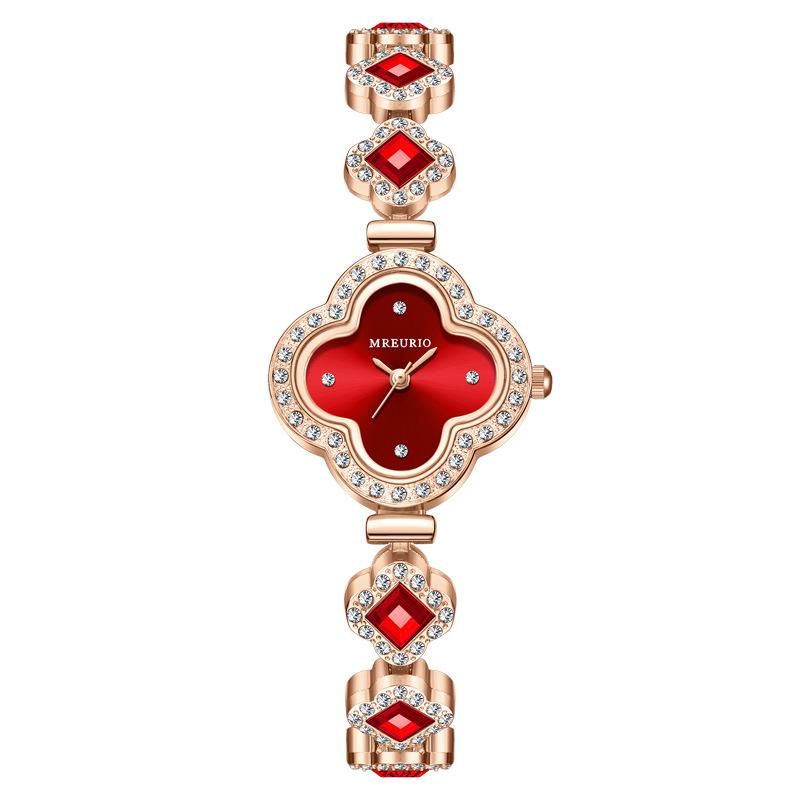 Modische Damen-Quarzuhren, luxuriöses Design, Diamant-Armbanduhren für Damen, beste Geschenke für Ehefrau, Familie, Freunde rot