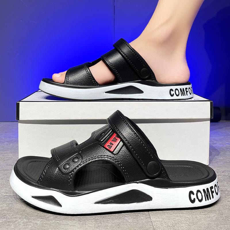 EVA-Sandalen für Herren, Sommerschuhe fürs Autofahren, Hausschuhe mit doppeltem Verwendungszweck, leichte und verschleißfeste Strandschuhe, lässige und trendige, fließende Coolness 40-41 schwarz