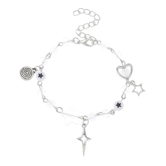 Frauen Armband Punk Stil Hohl Stern Perlen Dekor Gitarre Anhänger Freunde Armband Einstellbar Erweiterte Kette Armband A