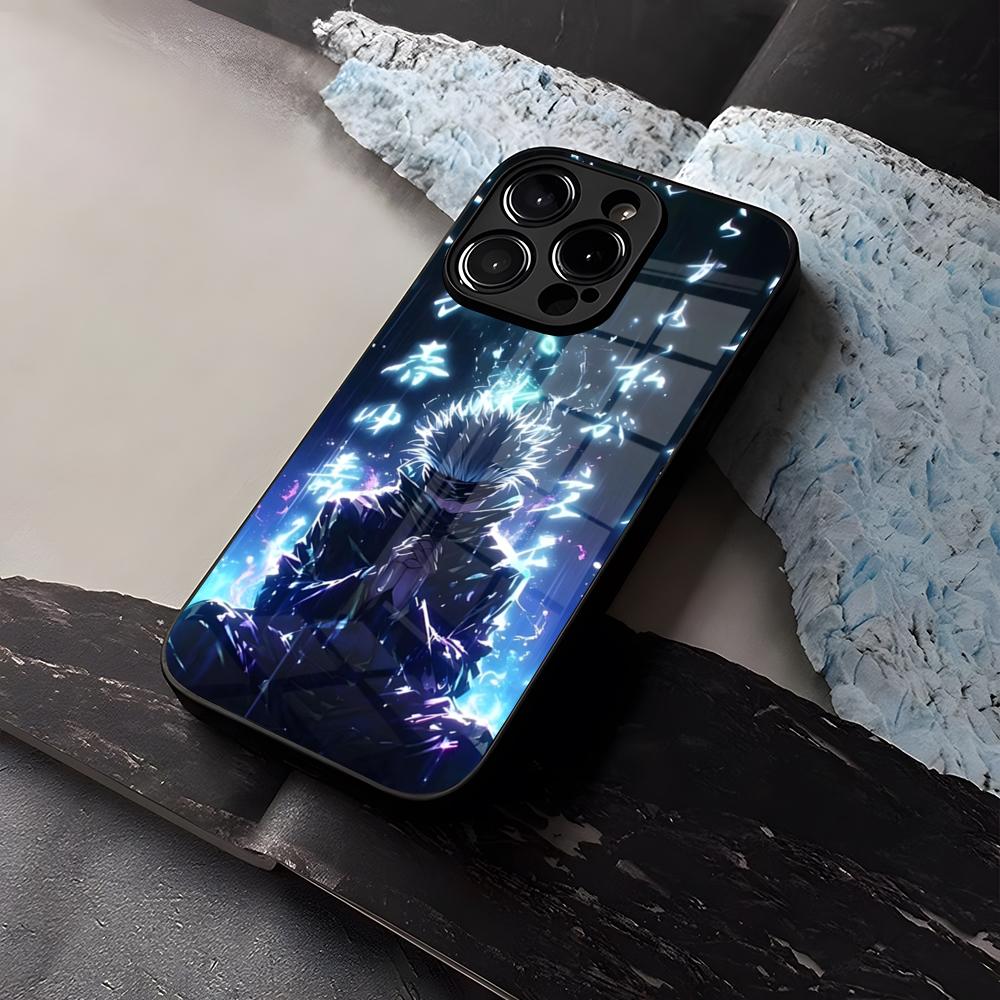 JJK Satoru Gojo Smartphone Hülle Gehärtetes Glas Für IPhone 16 13 14 12 15 11 Pro Max Plus Mini X XR SE2020 Hülle iPhone 15 Pro