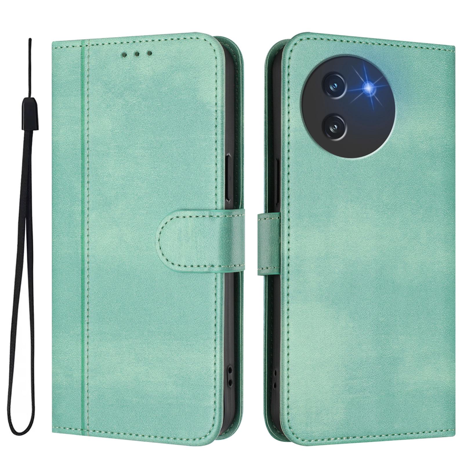 Luxuriöse, schlichte Lederhülle für Doogee N55 Plus/Doogee Note 58/Note 59/Note 59 Pro, Kartenfächer, magnetischer Ständer, stoßfeste Klapphülle Doogee Note 58 minze, grüne