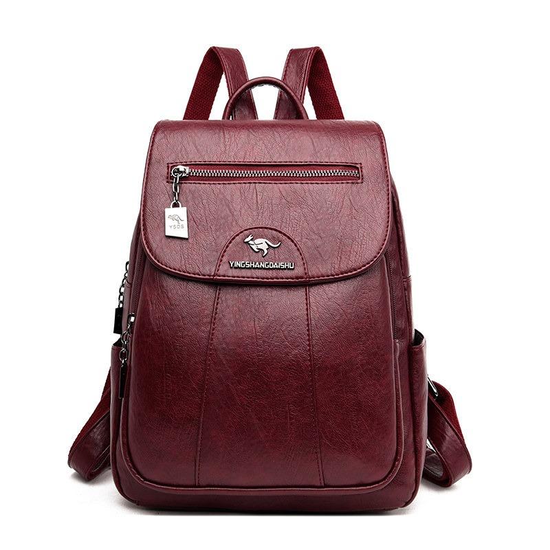 Frauen Rucksack Große Kapazität Weiche PU Reisetasche Mode Trend Student Anti-diebstahl Nachahmung Schaffell Rucksack One Size rot