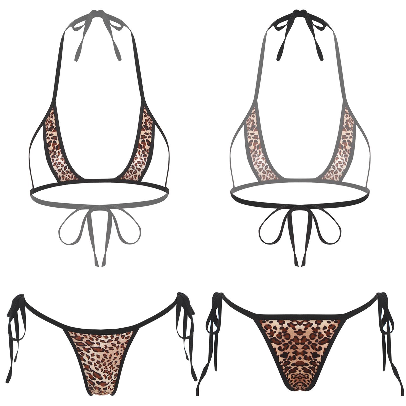 Damen Mikro Bikini Set Ausgeschnittene Cups Neckholder BH Oberteil mit T-Rücken G-String String Unterwäsche für Schwimmen Strand One Size