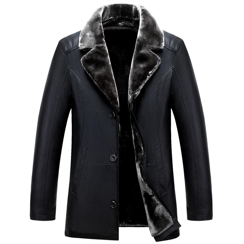 Winter PU Pelz Eine Herren Winter Revers Verdickter Mantel Herren Business Lederjacke XXXL schwarz