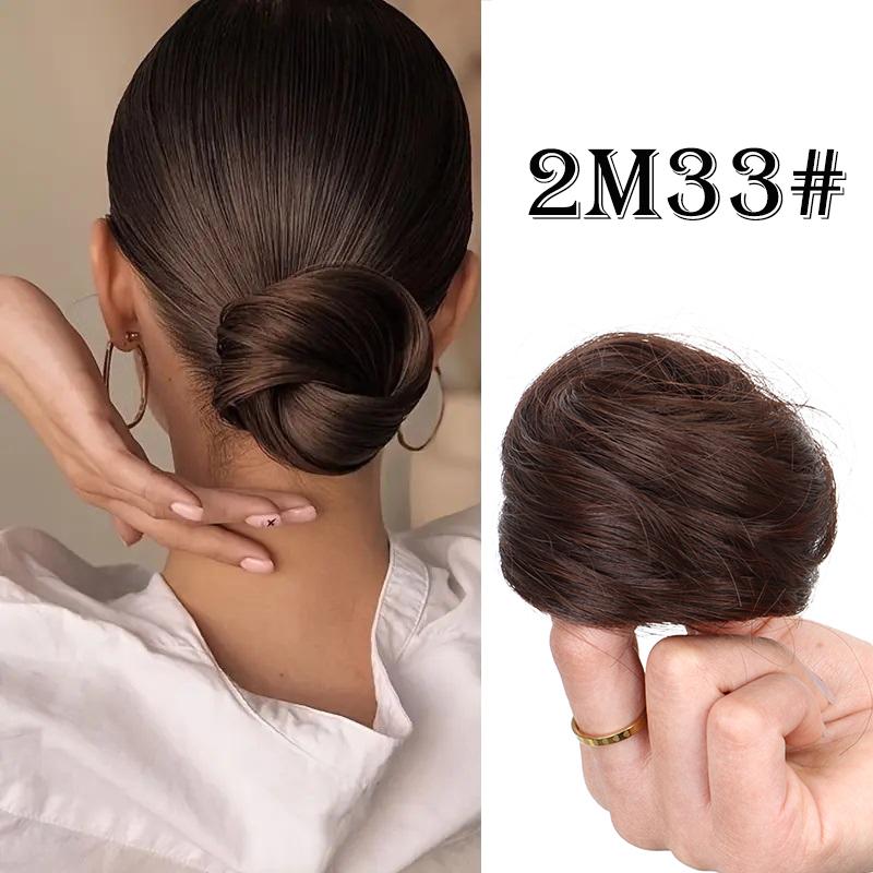 Synthetischer Messy Dount Haarknoten Hochsteckfrisur Chignon mit elastischem Haarverlängerung für Frauen tägliche faule Haarschmuck brown