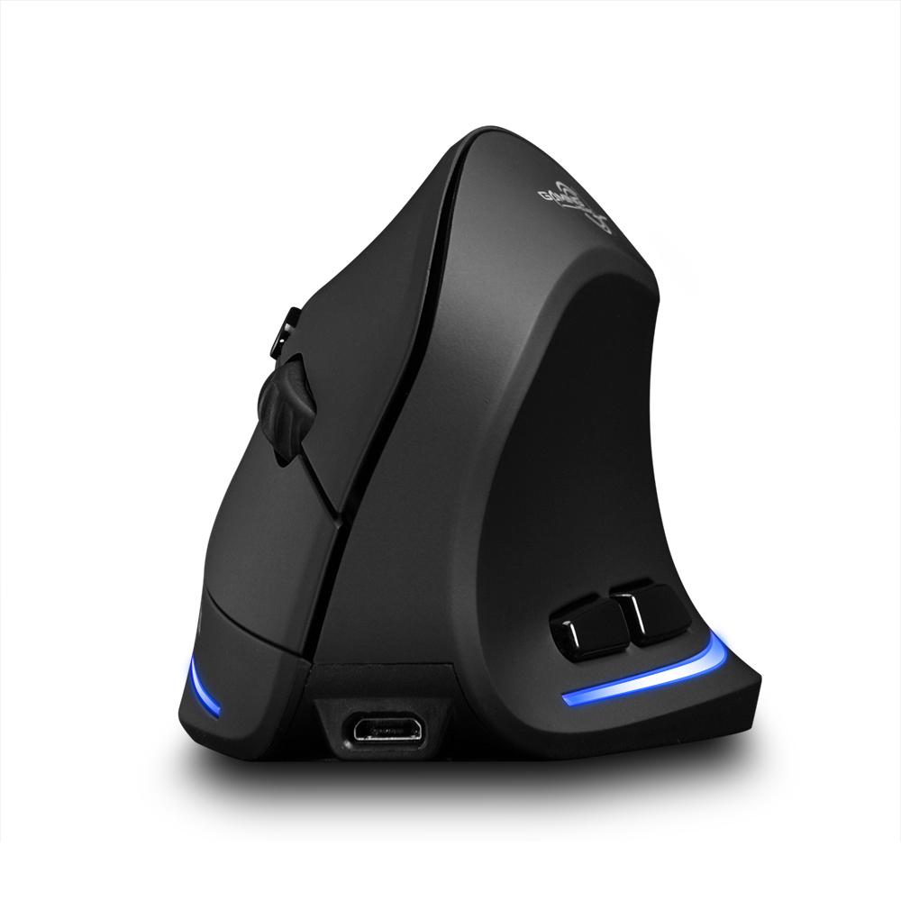 ZELOTES F-35B Kabellose Gaming-Maus 2,4 G + BT3.0 + BT5.0 Ergonomische vertikale Maus mit drei Modi und 3 Gängen schwarz