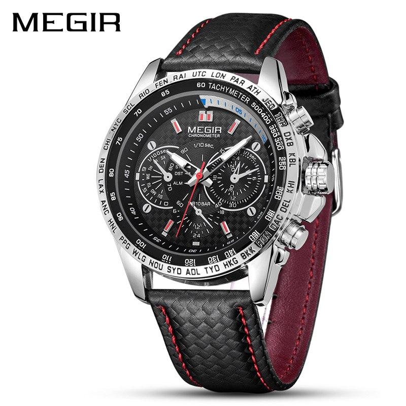 Megir Herrenuhren Top-Marke Luxusuhr Herrenmode Leuchtende Armee Wasserdicht Herren Armbanduhr 1010G schwarz