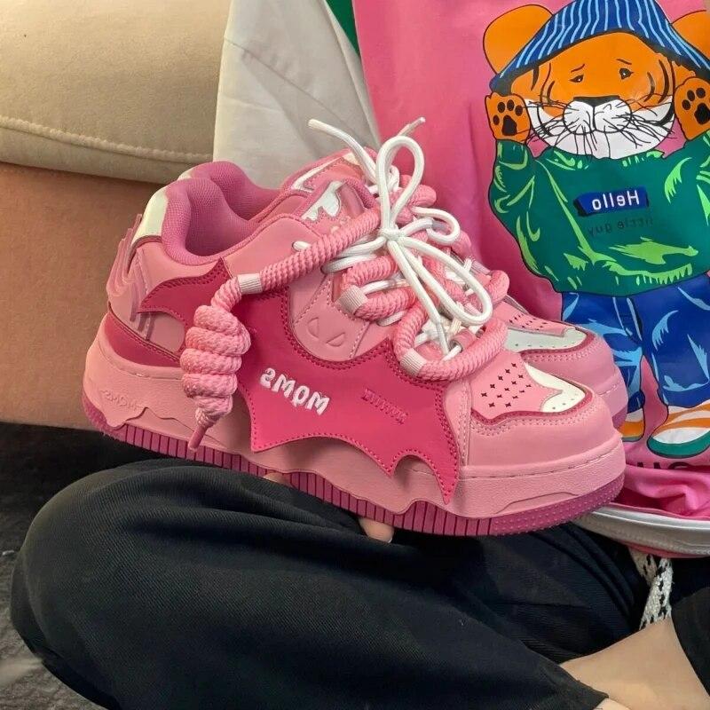 Vulkanisierte Damenschuhe, neue Y2K-Kawaii-Rosa-Plattform-Sportschuhe, koreanischer Stil, Damenschuhe, Hip-Hop-Stil, Freizeitschuhe 39 rosa