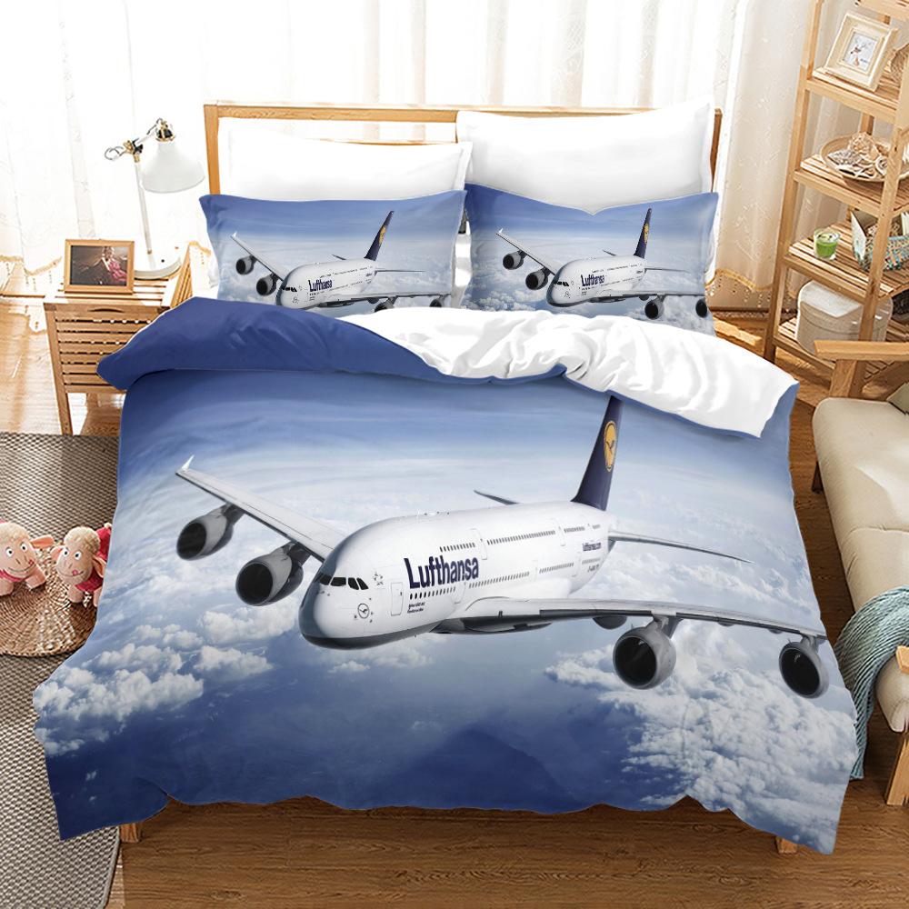 3D-Flugzeug-Bettwäsche-Set, Transport-Steppdecke und Kissenbezug, 2/3 Stück, AU180 x 210, Einzel-/Doppelbett, Weihnachtsgeschenk, Jungenzimmer, weiche Heimtextilien Baby 100x135cm