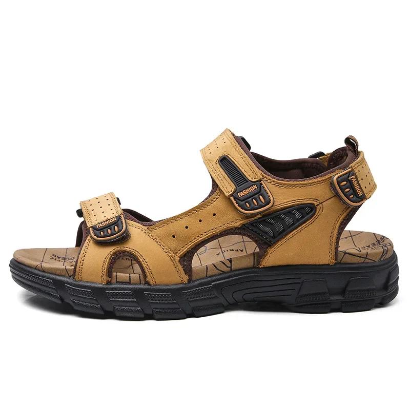 Echtes Leder Herrensandalen Freizeit Herrenschuhe Hochwertige weiche Freizeitsandalen für Männer Strand Wanderschuhe Herrenschuhe 2024 39 gelb