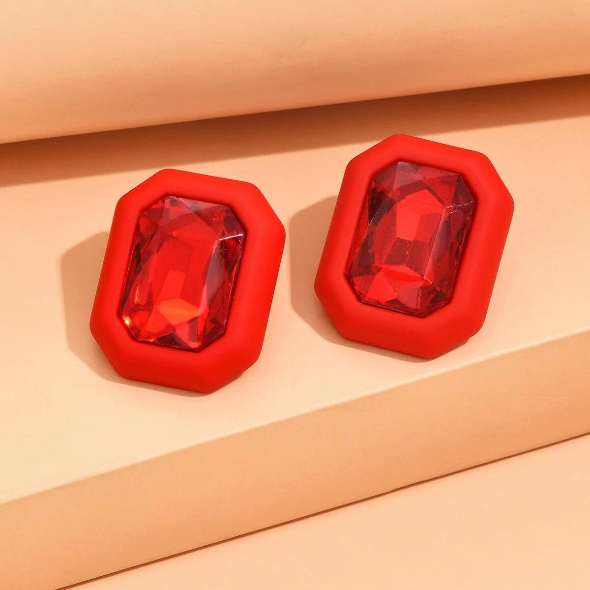 Strass Ohrringe Für Frauen Quadratische Ohrstecker Trend Geometrische Büro Party Geschenk Modeschmuck rot
