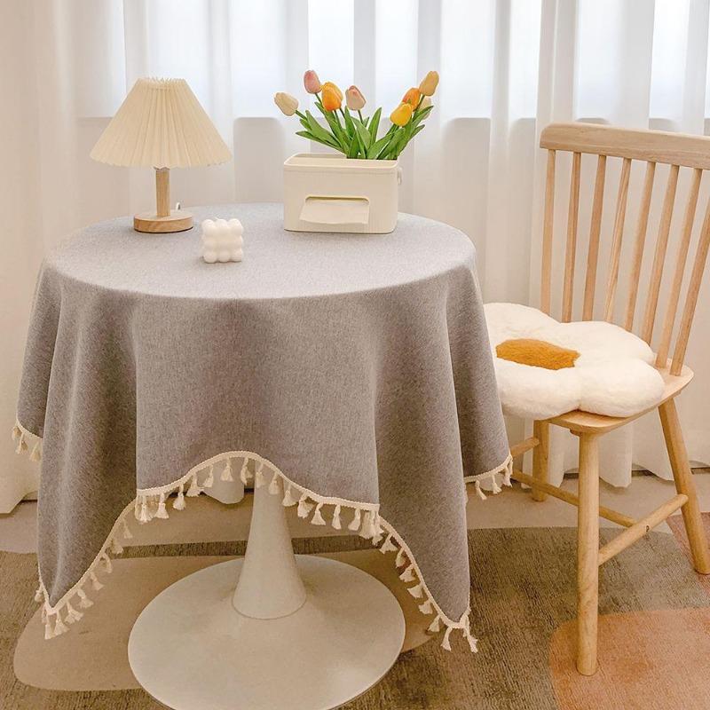 Tischdecke aus Leinen mit Fransen - Rustikale runde Tischdecke für Schreibtisch, Teetisch, Esszimmer & Ästhetische Dekoration 80*120cm