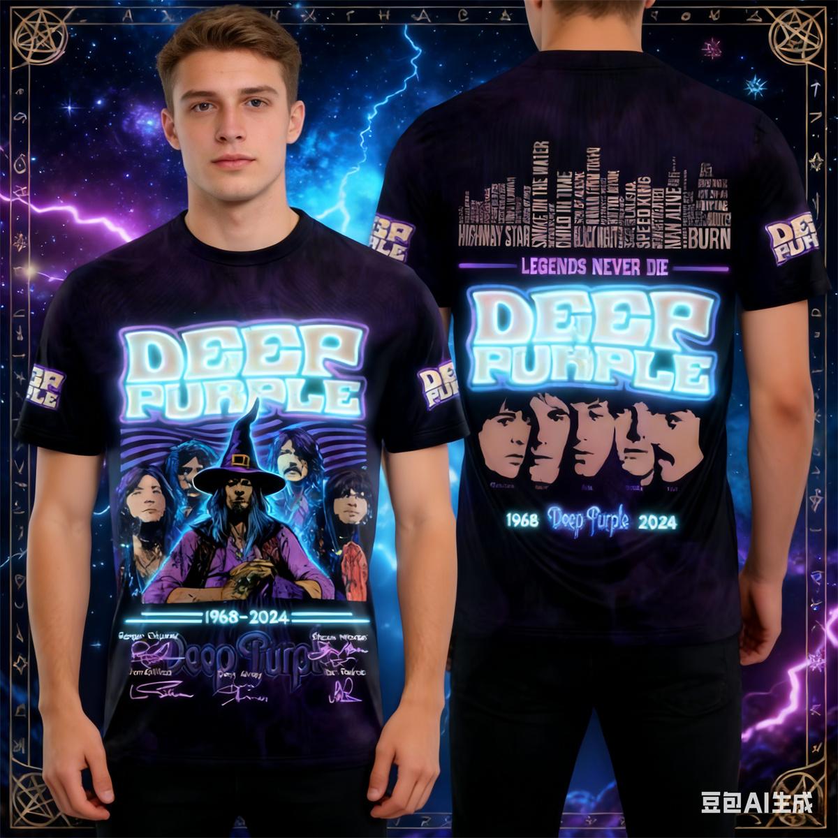 Rock Deep Purple Band 3D Druck T-Shirt Herren Damen Mode Lässig Kurzarm T-Shirt Hip Hop Oberteile T-Shirts Herren Bekleidung 3XL blue