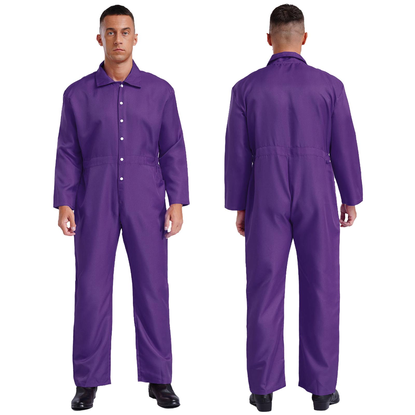 Herren Halloween Party Overall Kostüm Fabrik Uniform Arbeitskleidung Einteiliger Langarm Overall Uniformen Overalls Spielanzug M violett