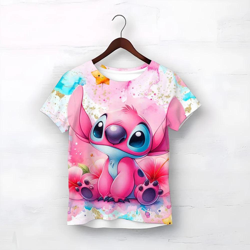 MINISO Disney Cartoon Niedlicher Stitch-Druck Babykleidung 3 bis 14 Jahre Männlich Outdoor-Kleidung Jungenkleidung Mädchen T-Shirt Teen Top Shirts 150