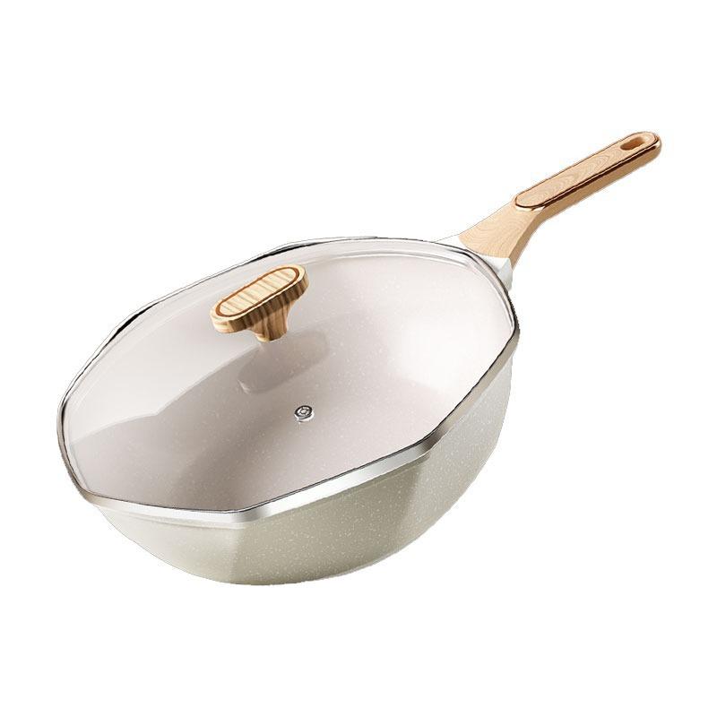Achteckige Antihaft-Bratpfanne Wokpfanne mit Deckel Haushalts-Eier-Steak-Kochtopf Gasherd Induktion Universalherd Antihaft white