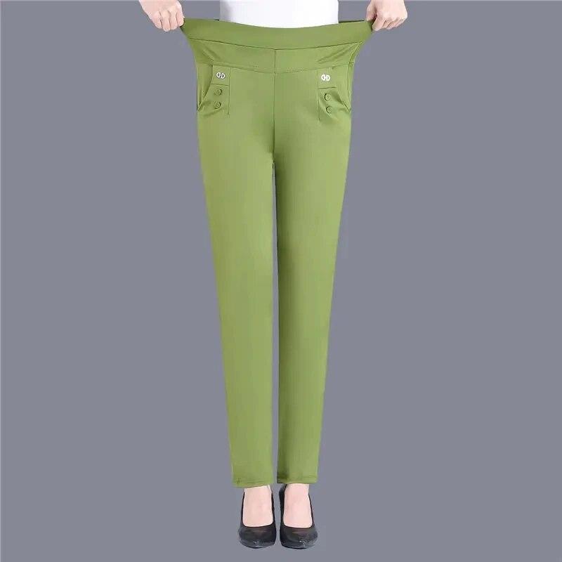 Damen Dünne Bonbonfarben Stretch Klassische Hose Gerade Hose Mutter Lässige Pantalones Schlanke Knöchellange Hose 4XL hellgrüne