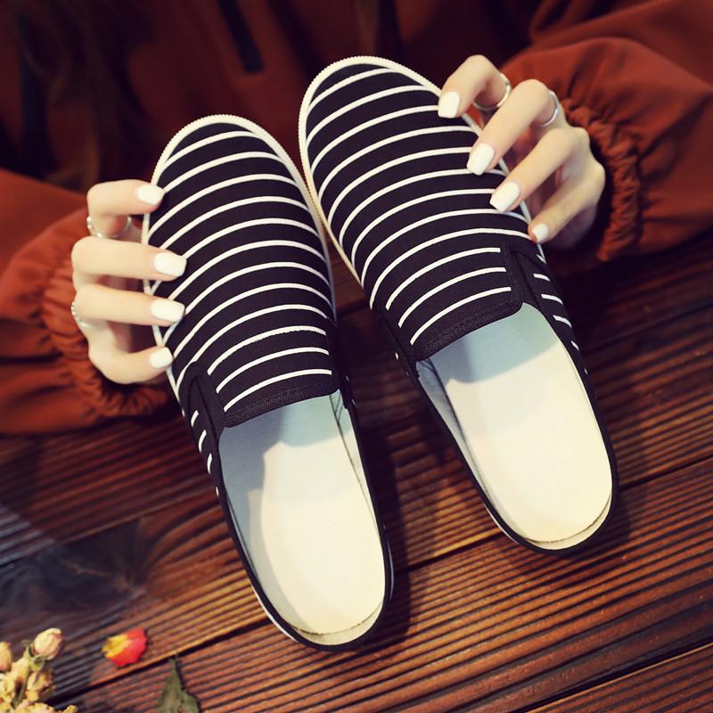 Leinwand Schuhe Sommer Semi-trust Schuhe Weibliche Atmungsaktive Faul Keine Ferse Tuch Schuhe Alte Peking Tuch Schuhe Weibliche 40 schwarz