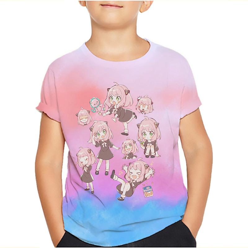 Spy x Familie T-Shirt Cartoon T-Shirts für Jungen Mädchen Lustiges T-Shirt Kinderkleidung Grafik T-Shirts Kinderkleidung 160 rosa