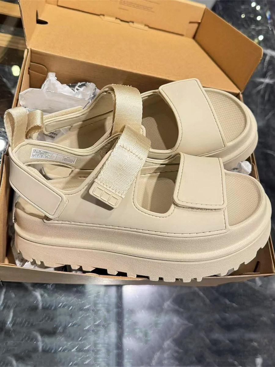 2024 Damenschuhe Luxusmarke Schnallenriemen Damen Sandalen Romaneske Sommer Alltags-Sandalen Damen Schuhe mit dicker Sohle Damen Zapatos 37 beige
