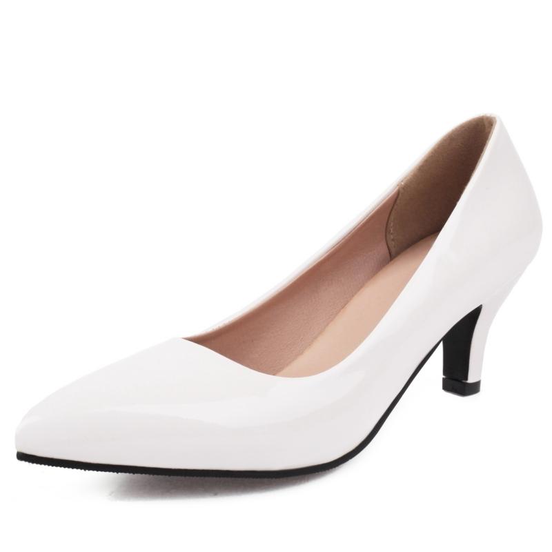 Mode Mode Medium Heels Schuhe Damen Pumps Große Größe frauen High Heels Rot Weiß Schwarz Weiß Party Büro Hochzeit Schuhe weibliche 48 weiß