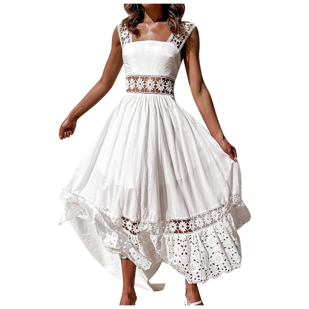 Sommer Elegantes Sexy Weißes Kleid Für Frauen Mode Sexy Spitze Aushöhlen Bridemaid Langes Kleid Damen Urlaub Hochzeit Maxi Kleid L weiß