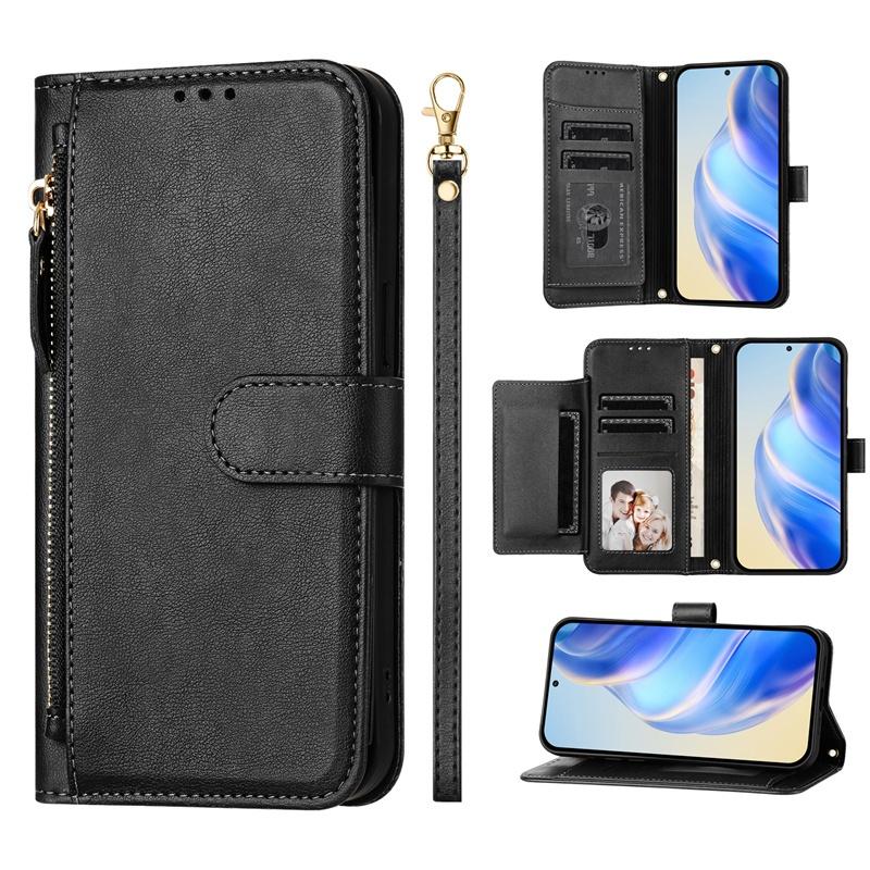 Flip Case für Blackview A52 Pro A53 Oscal Tiger 12 Modern Color 8 Wave 6C Shark 9 5G Leder Brieftasche Hülle Kartensteckplatz Tasche Reißverschlussgehäuse Blackview Shark 9 5G schwarz