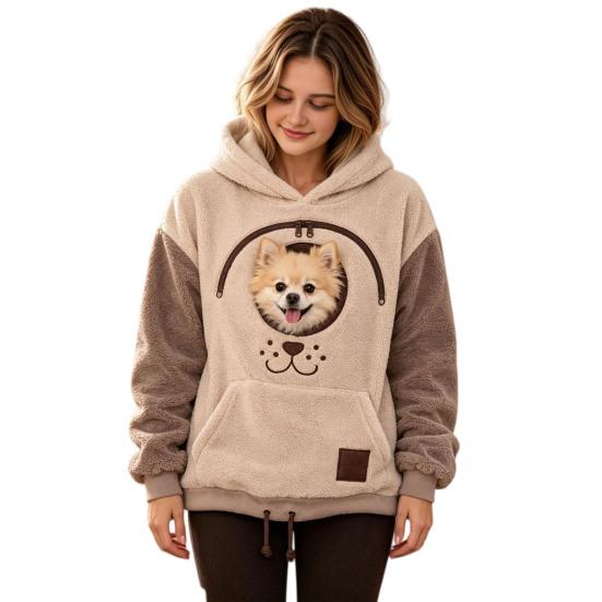 Tier Kuscheltasche Hemd Katzen Kapuzenpullover mit Tasche, Haustier Träger Sweatshirt für Hund & Katze, Kapuzen Pullover, Freihändige Tasche Känguru Tasche, L khaki