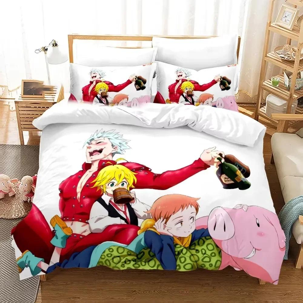 Seven Deadly Sins Anime Meliodas Bettwäsche-Set 3D-Druck Geeignet für Schlafzimmer Bettbezug-Set mit Kissenbezügen Kinder Heimtextilien 70x133cm 3pcs