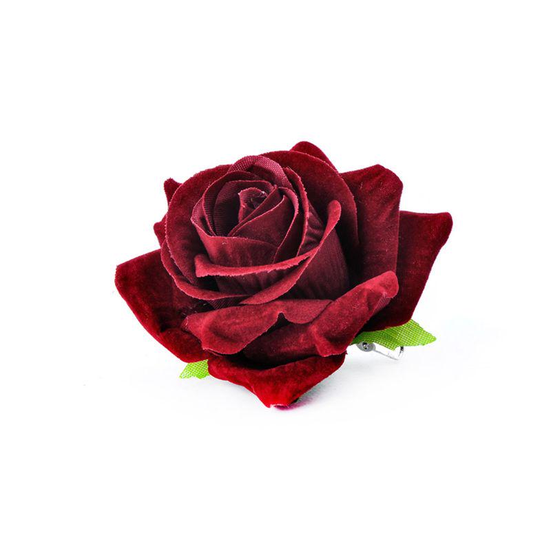 Samtstoff Rose Haarspange Künstliche Blume Corsage Brosche Anstecknadel Flamenco-Tänzerin Haarschmuck wein rot