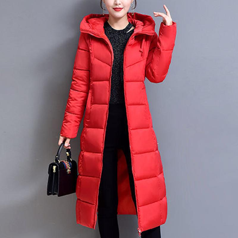 Winter Lange Daunen Parka Damen Mäntel Mode Mit Kapuze Baumwolle Kleidung Damen Winddicht Warme Winter Mäntel XL rot