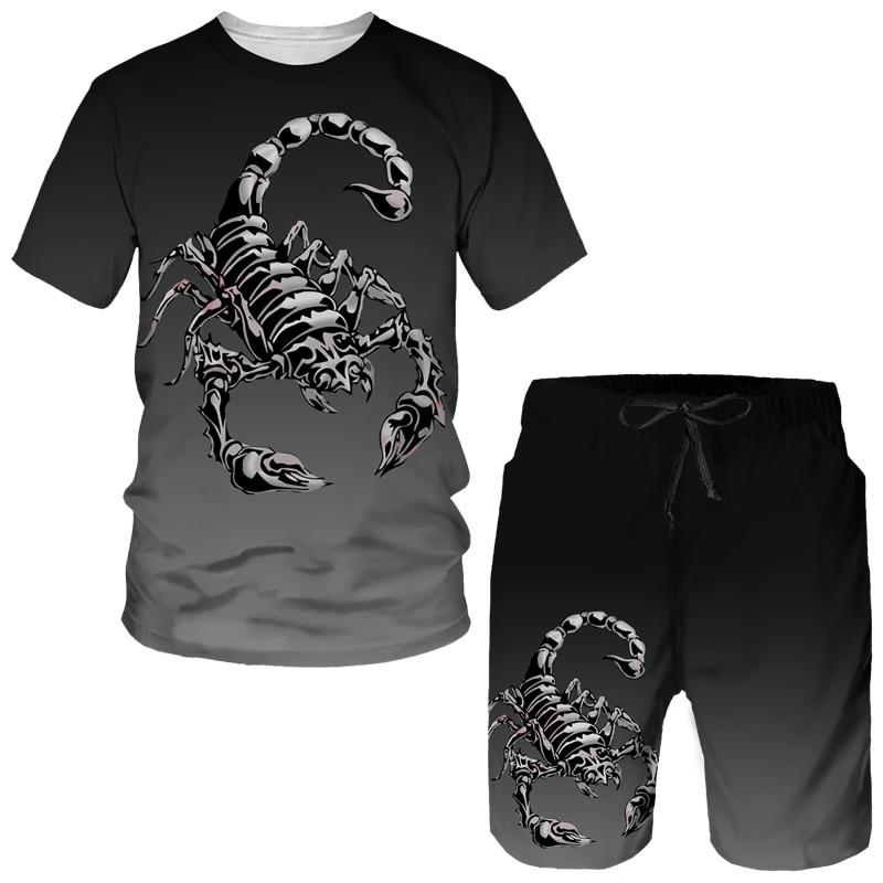 Scorpion Gradient 3D-Druck Herren-Zweiteiler-Sets Poison Graphic T-Shirt/Shorts/Anzug Hip Hop Streetwear Herren/Damen Sommer-Trainingsanzug M