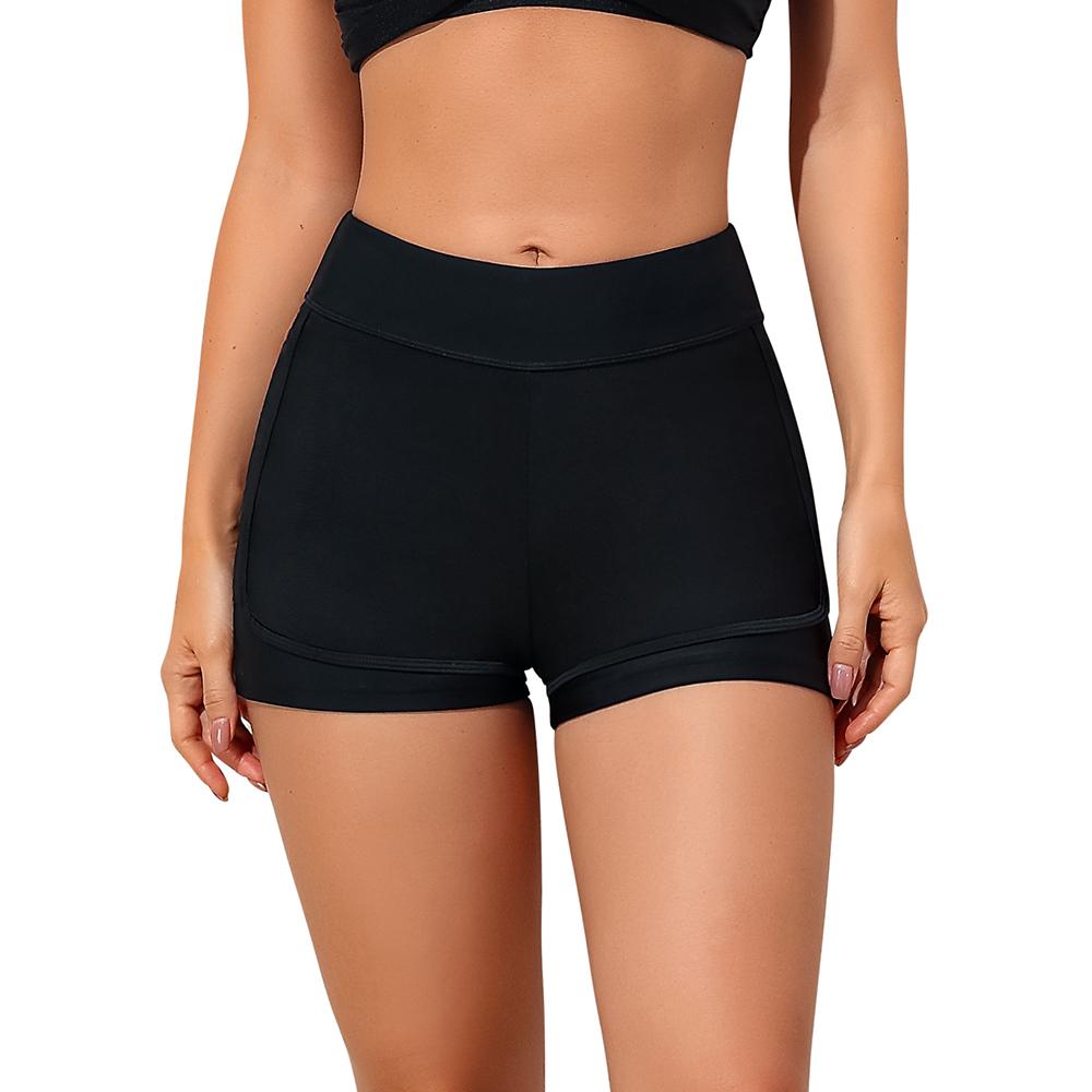 Charmleaks Damen-Badeshorts mit hoher Taille, vordere Netzschicht, solide Badeshorts, Boyleg-Tankini-Bikiniunterteil, Badebekleidung L schwarz