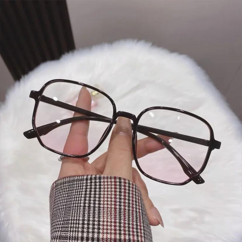 Damen Übergröße Graduell Rosa Myopie Brille Damen Stilvoll Modischer Stil Blusher Brille Unisex Retro Quadratischer Rahmen Brillen 0(anti-blue) black