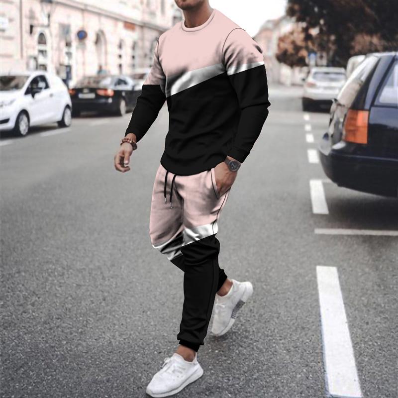 Trainingsanzug für Herren, einfarbig, 3D-Druck, langärmelig, T-Shirt, 2-teiliges Set, Designer-Outfits, übergroßer Jogginganzug für Herren 4XL
