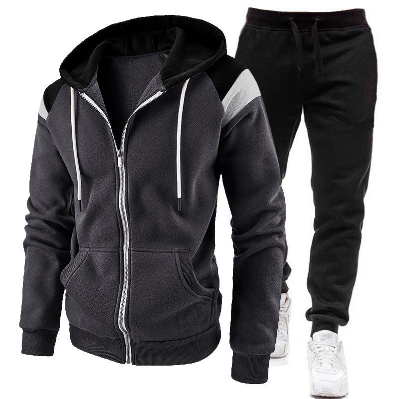 Herren Reißverschluss Kapuzenpullover Herren Kapuzenpullover + Jogginghose Pullover Cooler Kapuzenpullover Anzug Lässiger Herren Streetwear Sportanzug S dunkelgrau
