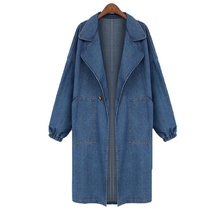 Denim-Mantel für Damen, europäische Station, Frühling und Herbst, neue vielseitige, lässige Denim-Windjacke, langer, lockerer, großer Mantel 5XL