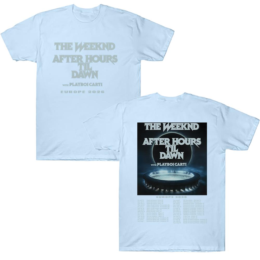 TheWeeknd After Hours Til Dawn Europa 2026 T-Shirts Grafik T-Shirts Damen Herren Hip Hop T-Shirt Trendiger Stil Kleidung Baumwoll-T-Shirts XS hellblaue