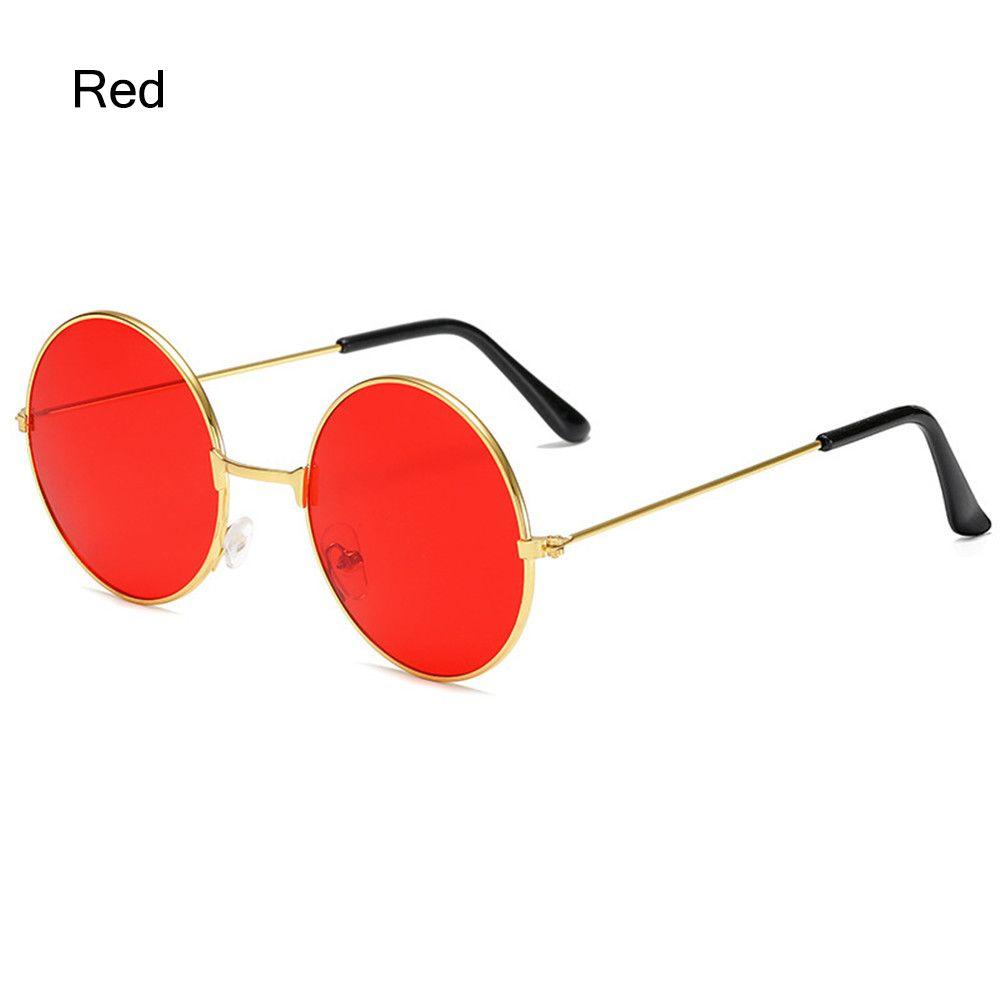 Retro Hippie Disco Damen Herren Runde Sonnenbrille Kreis Brille Metall Sonnenbrille Brillen rot