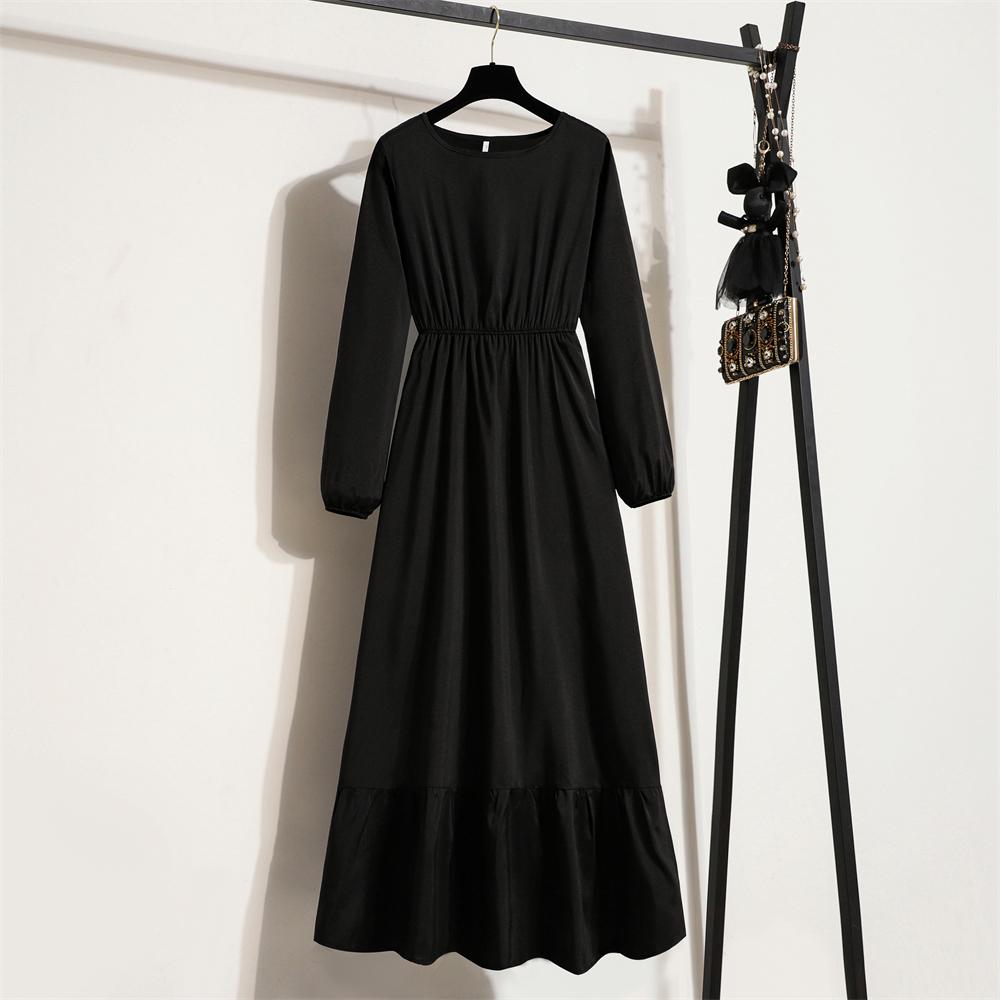 Frühling Sommer Mode Weibliche Feste Volle Hülse O-ansatz Casual Kleid Frauen Bohe Party Lange Kleid Frau Muslimischen Maxi Kleider XL schwarz