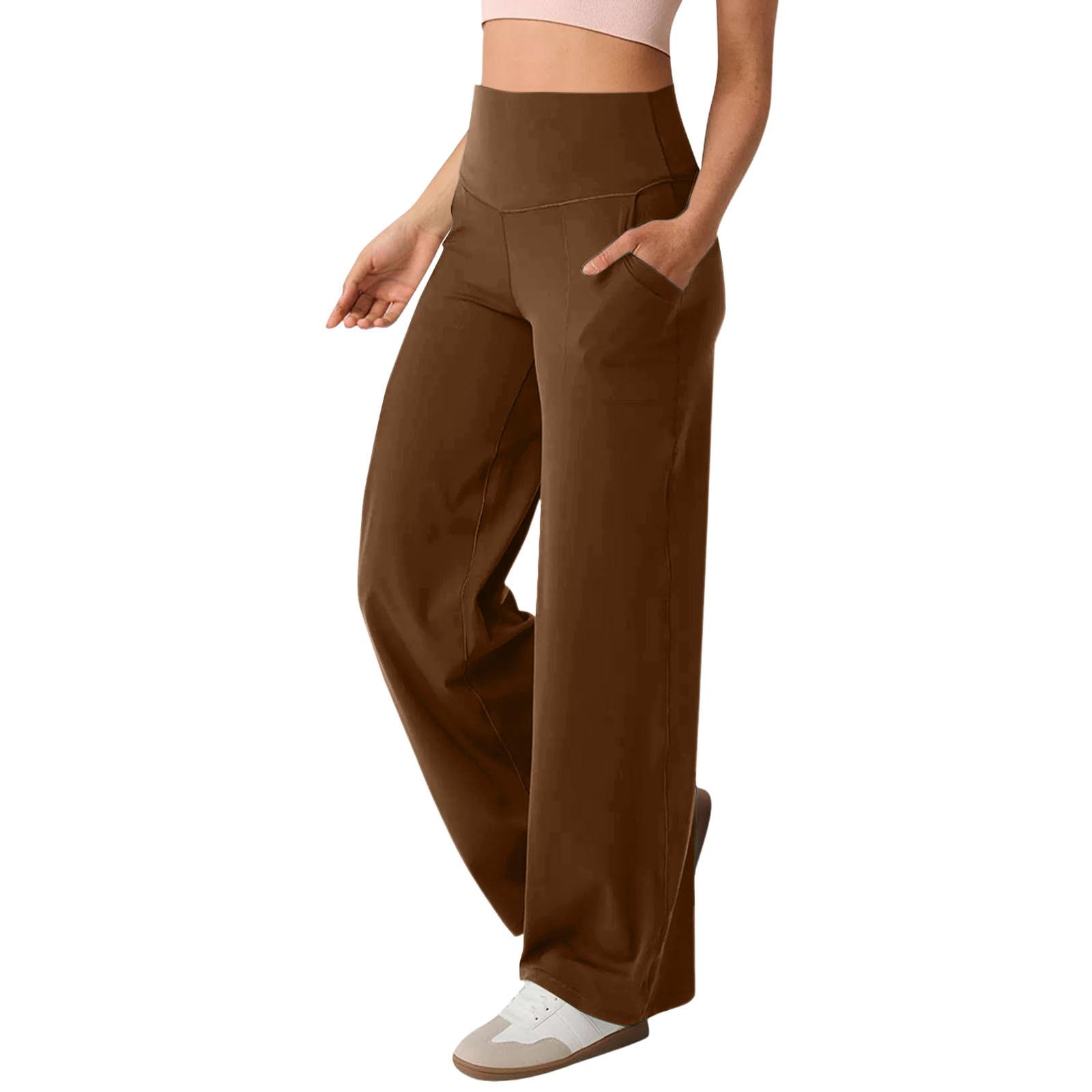 YYFS Damenmode Lässige Hosen mit einfarbigem Druck und hoher Taille S kaffeebraun