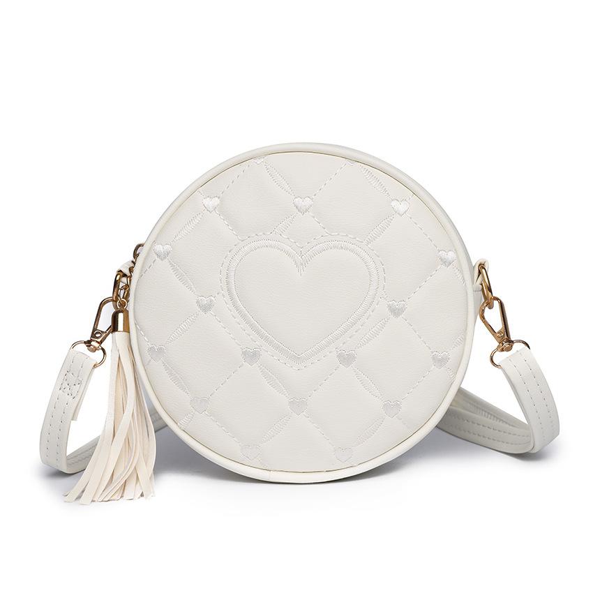 Kleine Runde Tasche Neue Mini Damen Tasche Modische Umhängetasche Liebe Bestickt Einseitige Damen Tasche white