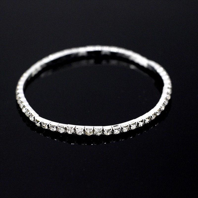 Strass Mädchen Armband Silber Farbe Glanz Kristall Frauen Fuß Schmuck Fußkettchen Elastische Dehnbare Zubehör 1 silber