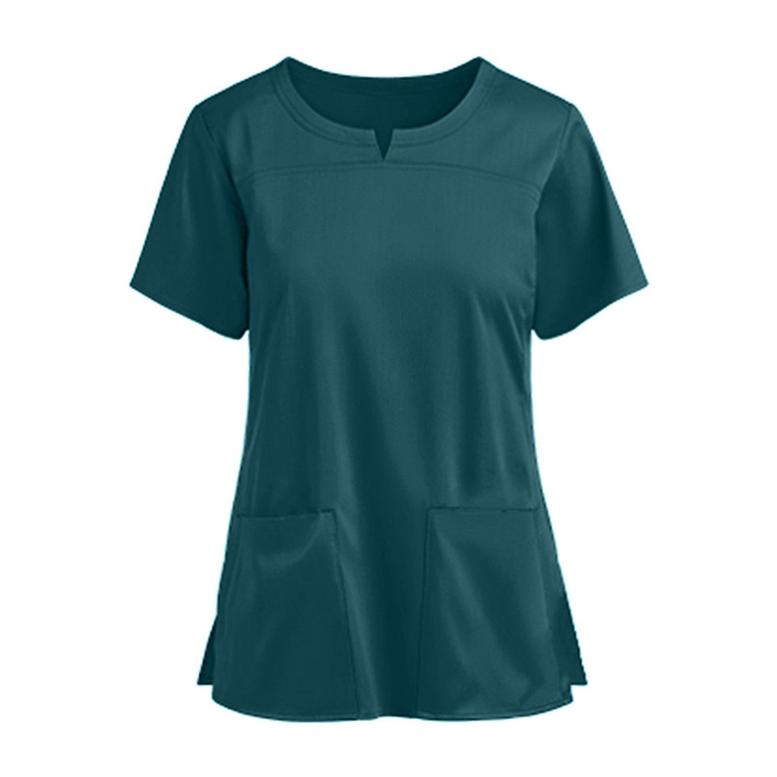 Damen Kurzarm V-Ausschnitt Tasche Krankenschwester Top Jugendliche Damen Solide Einfaches T-Shirt 4XL grün