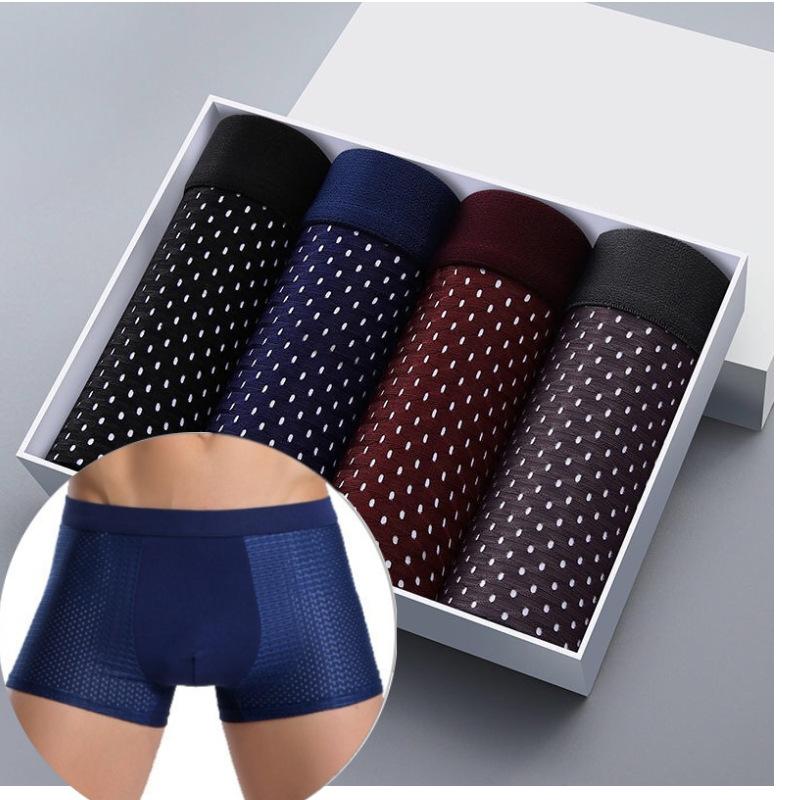 4 Paar Unterwäsche Geschenkbox Herren Eisseide Boxershorts Sexy Locker Kühlendes Mesh Bequem Enganliegende Boxershorts XXL