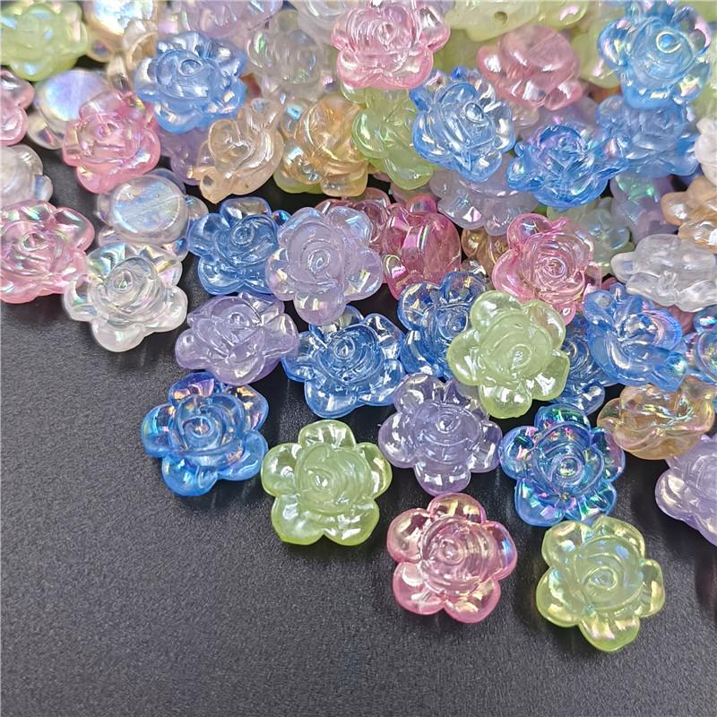 Kreative Perlen in AB-Farbe mit Loch, Charms, lose Abstandsperlen, Acrylperlen, 20 Stück, Perlen zum Basteln für die Schmuckherstellung, handgefertigte Blumen zum Selbermachen bunt