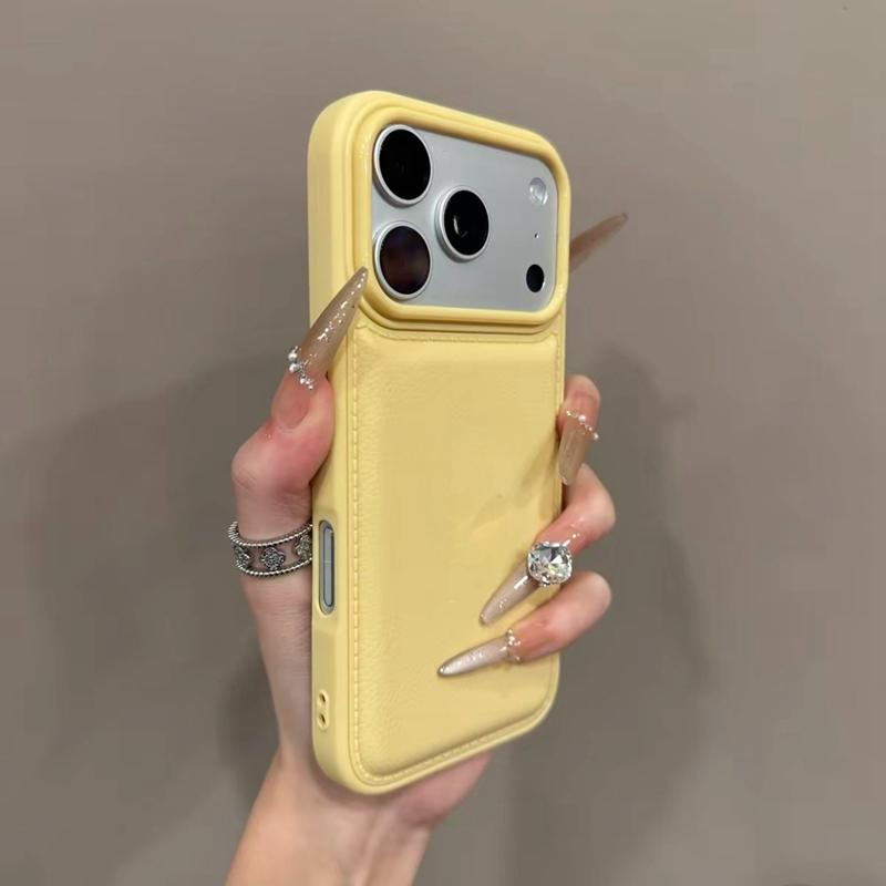Luxus-Trommelrinden-Glattlederhülle für iPhone 17 Pro Max Air 11 12 13 14 15 16 Plus Weiche Silikon-Stoßdämpfer-Schutzhülle iPhone 16 Plus gelb