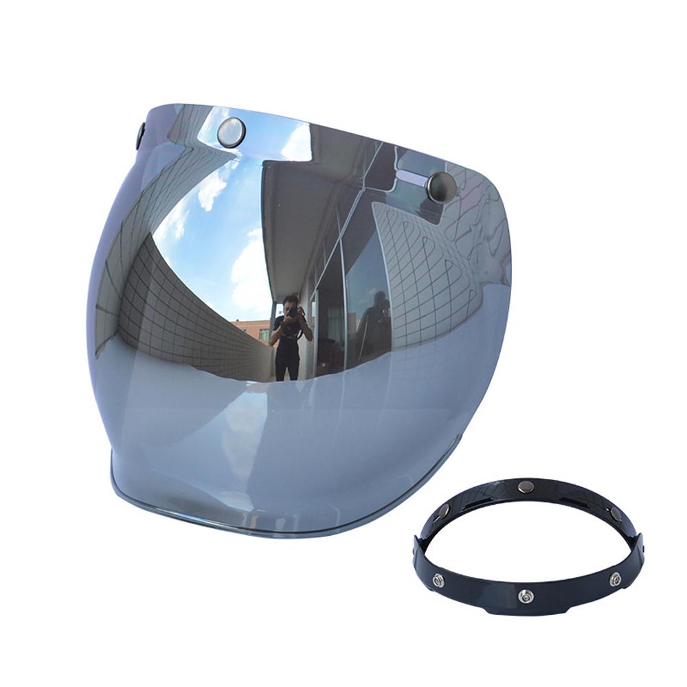 Helm-Blasenvisier, Motorradhelm-Windschutzscheibenlinse mit Klapphalterung für 3-Snap-Open-Face-Helme silber