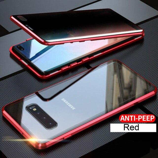 Privatsphäre Anti Peeping Metall Magnetische Doppelseitige Glas Fall Für Samsung S20 S21 S10 S9 S8 Hinweis 20 10 9 8 Plus Ultra A71 A51 A70 Galaxy S9Plus rot